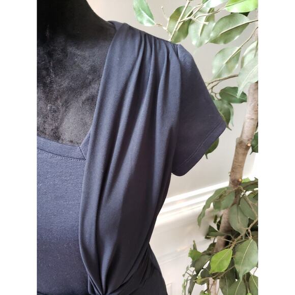 Labwork Faux Wrap Ruched Women's S-P Blue Polyester Short Sleeves Tie Waist Top - Picture 6 of 12